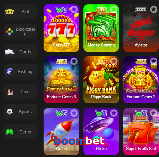 Main screen of Boombet game page for PK players